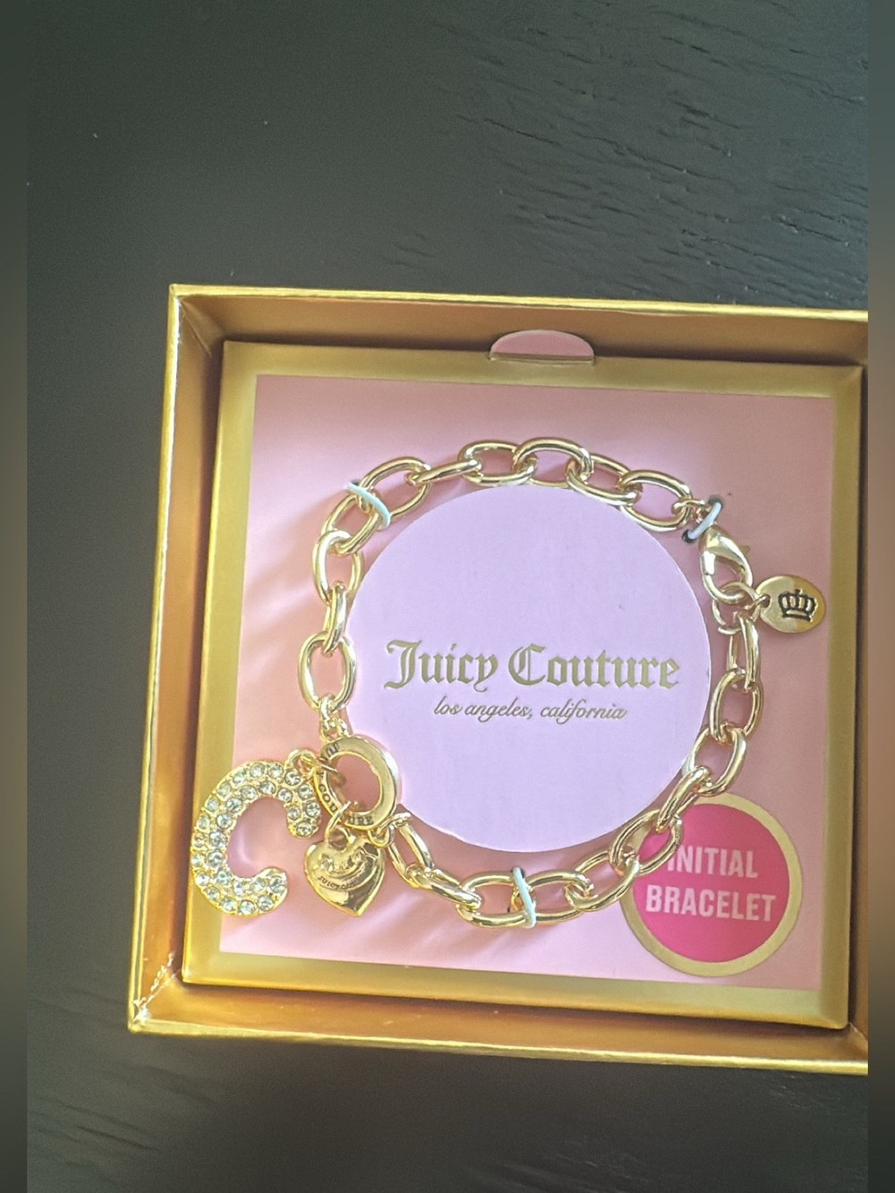 Juicy Couture Gold Tone Crystal 'C' Charm Bracelet